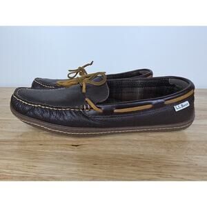 L.L. Bean Slippers Moccasins Brown Leather Shearling Lining Men’s Size 11 Medium